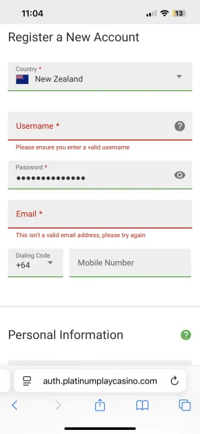 platinum play casino registration