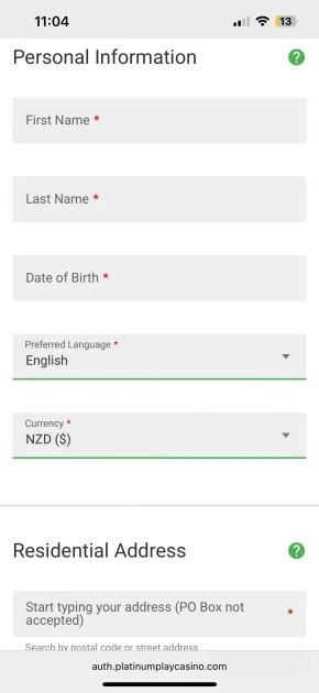 platinum play casino registration