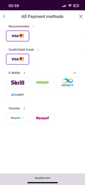 tonybet casino deposit