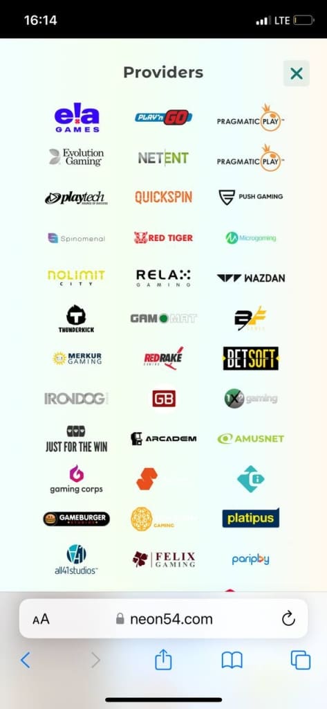 Neon54 providers list