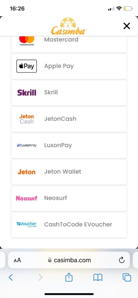 Casimba Casino Screen