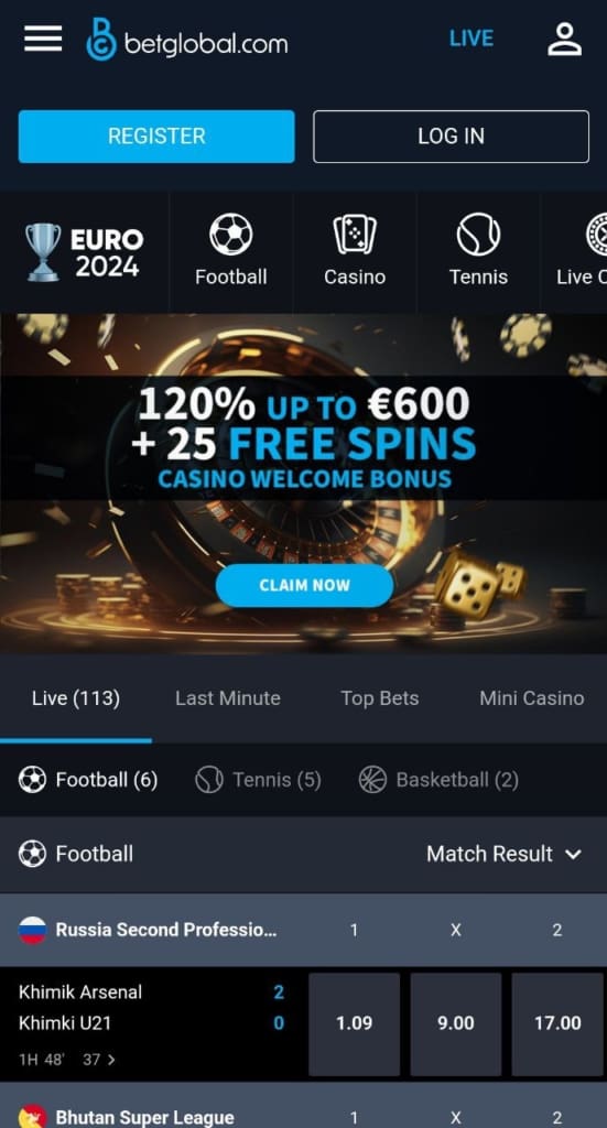 BetGlobal Casino screen