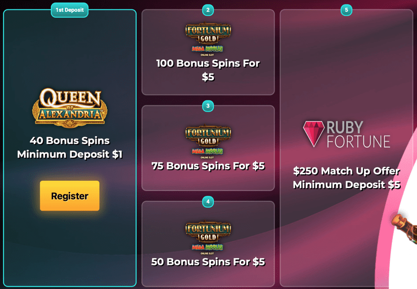 Ruby Slots 100 Free Spins Plentiful Treasure 2024 $1 Deposit Casino NZ Offers - Deposit $1 Get 80 Free Spins - October 2024