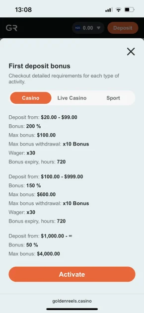 Golden Reels Casino Bonus