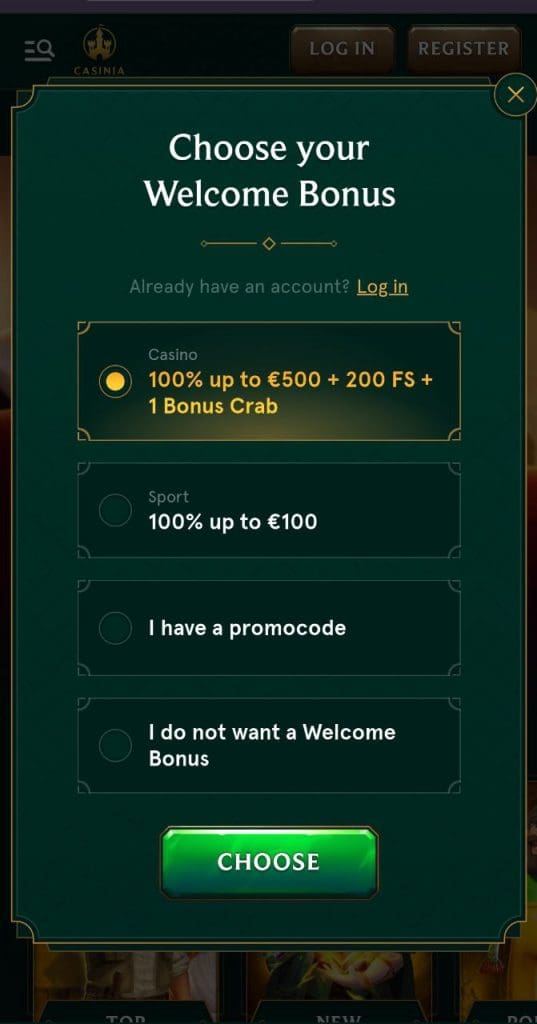 casinia bonus options
