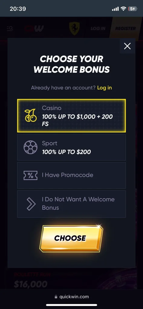 QuickWin Casino Bonus