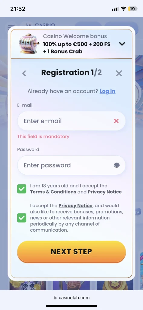 Casino Lab Registration