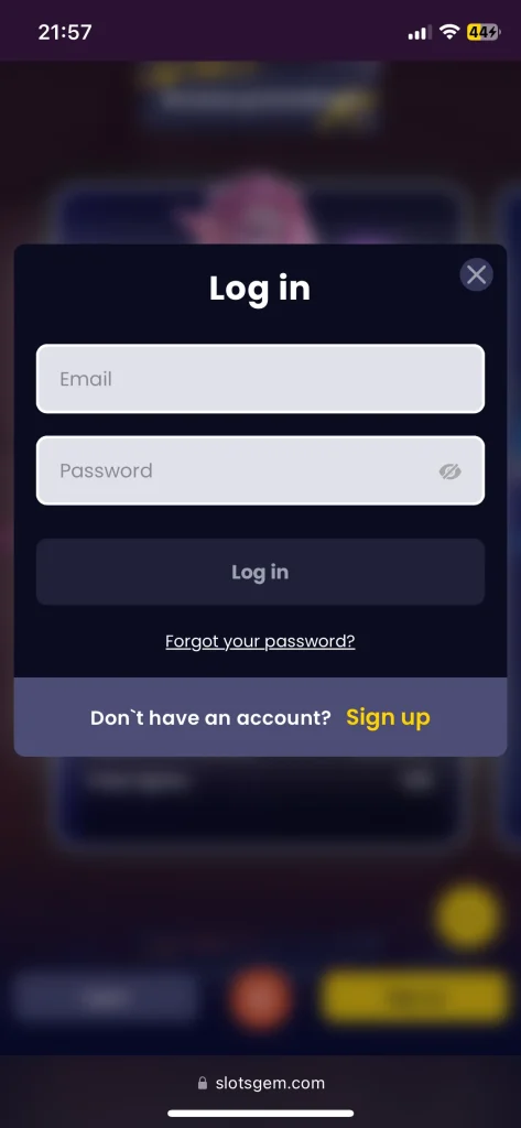 SlotsGem Casino Log in