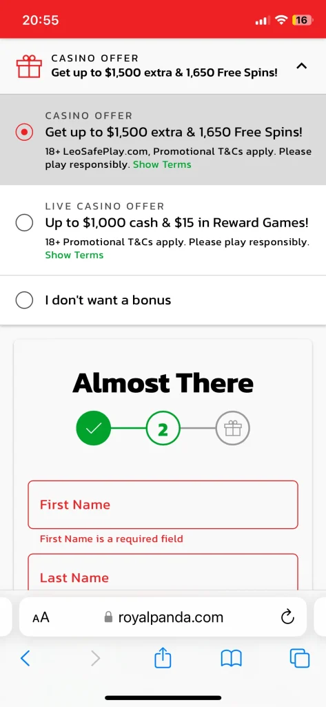 Royal Panda Casino registration