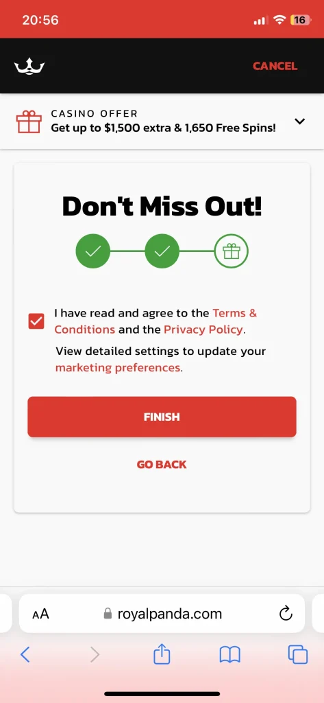 Royal Panda Casino registration