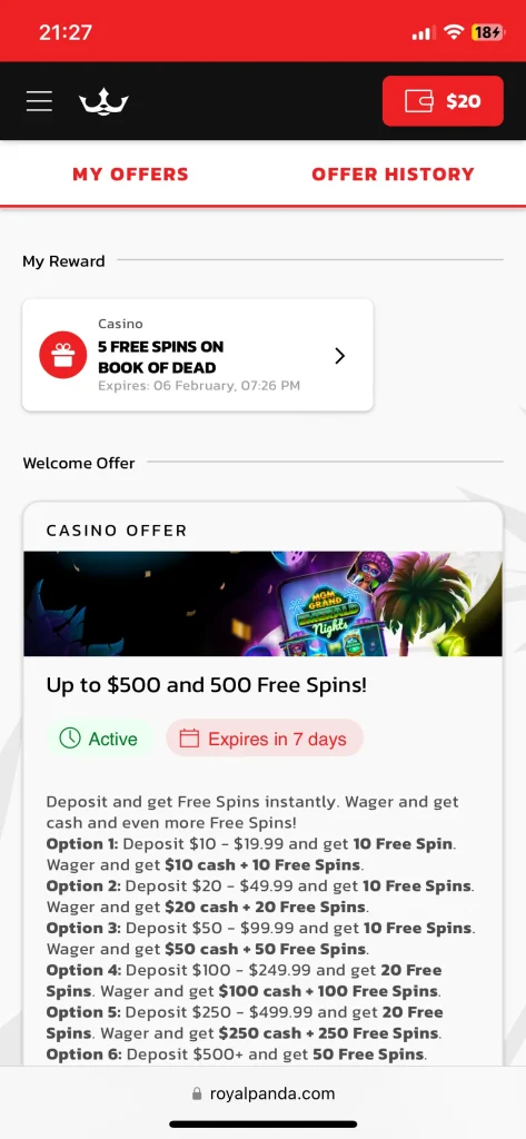 Royal Panda Casino bonus