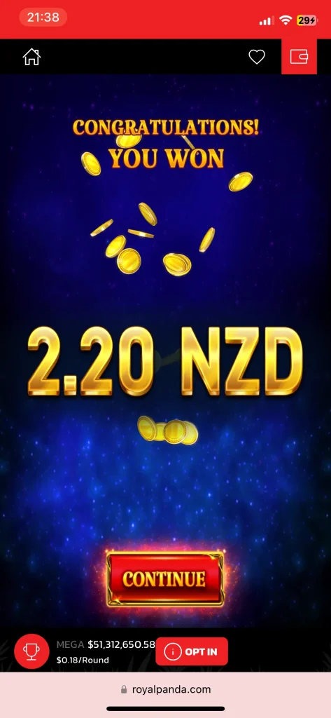 Royal Panda Casino win