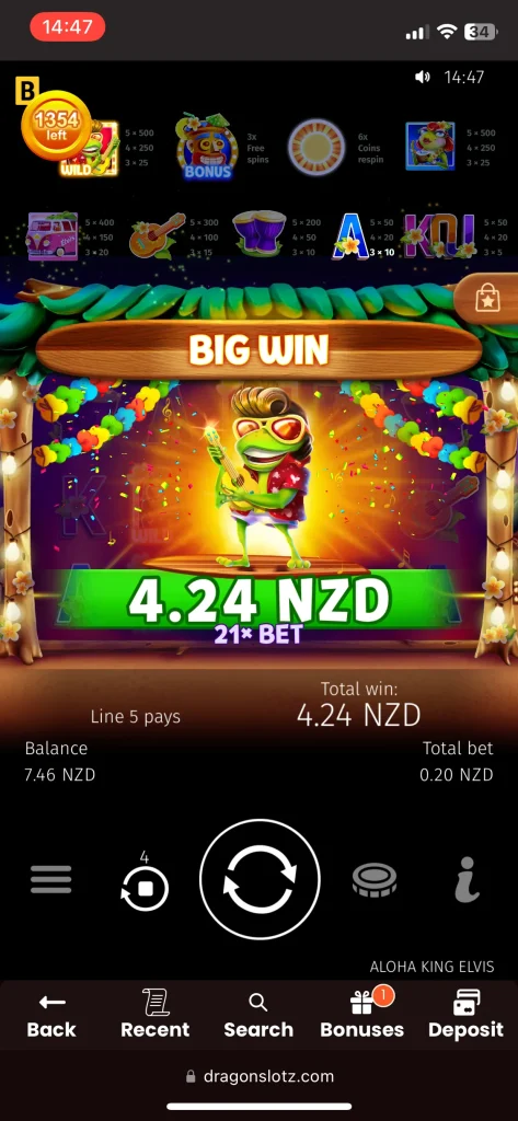 DragonSlots casino win
