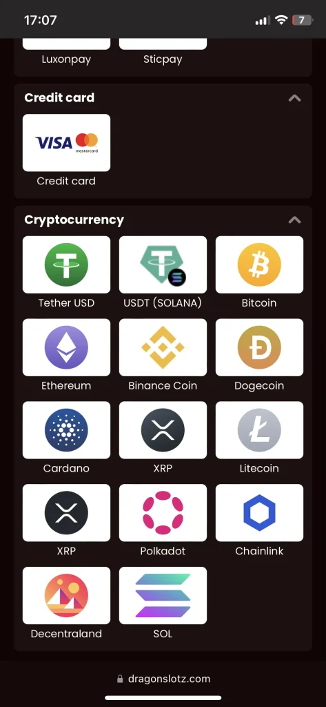 DragonSlots casino payment