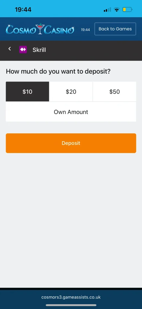 cosmo casino deposit