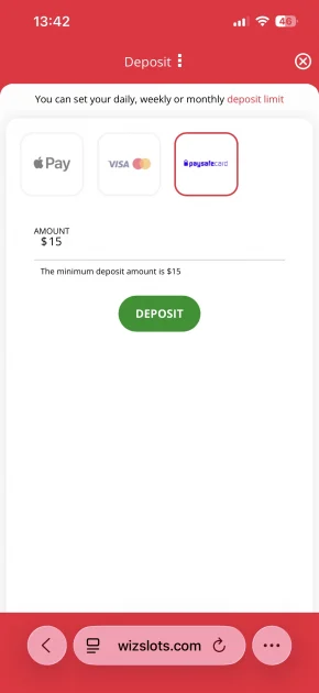 wiz slots casino deposit