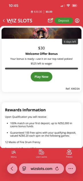 wiz slots casino bonus