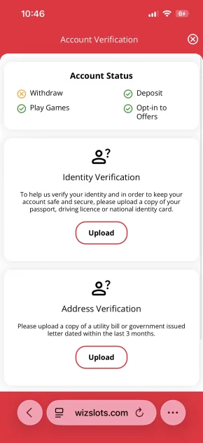 wiz slots casino account