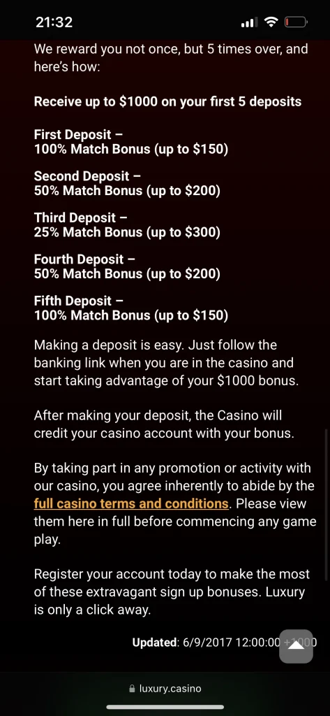 luxury casino bonus