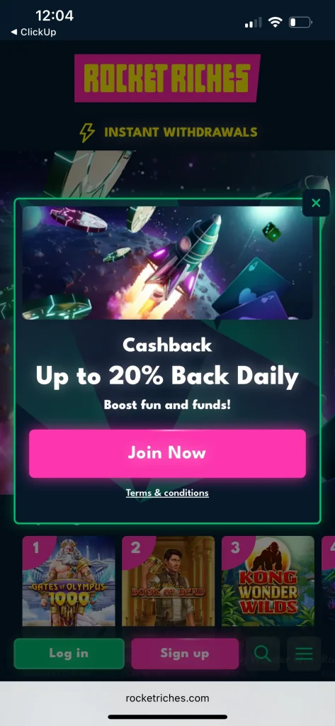 Rocket Riches Casino bonus