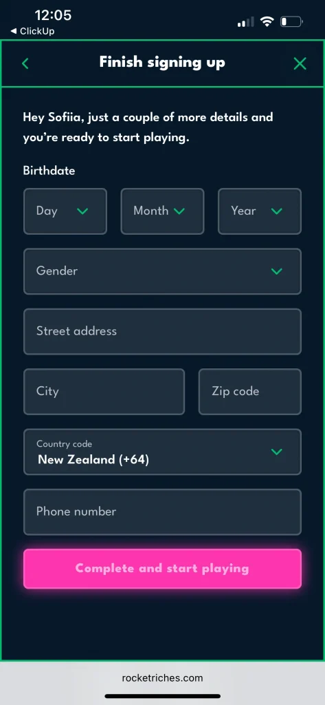 Rocket Riches Casino sing up