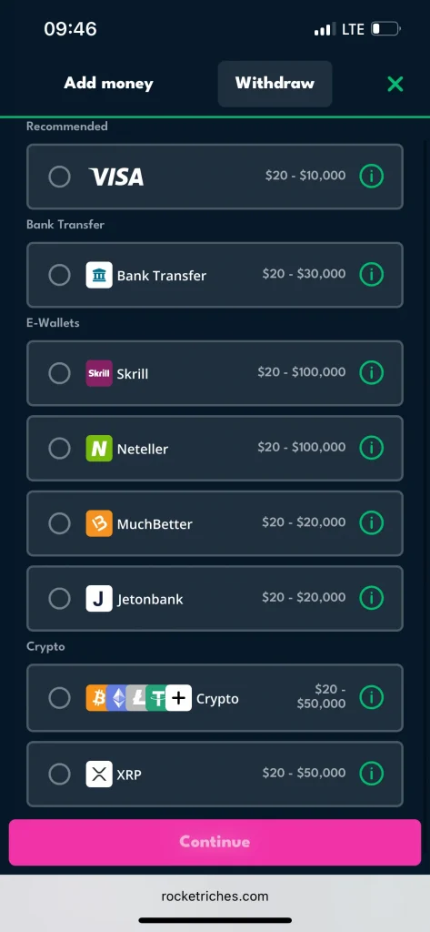 Rocket Riches Casino payment