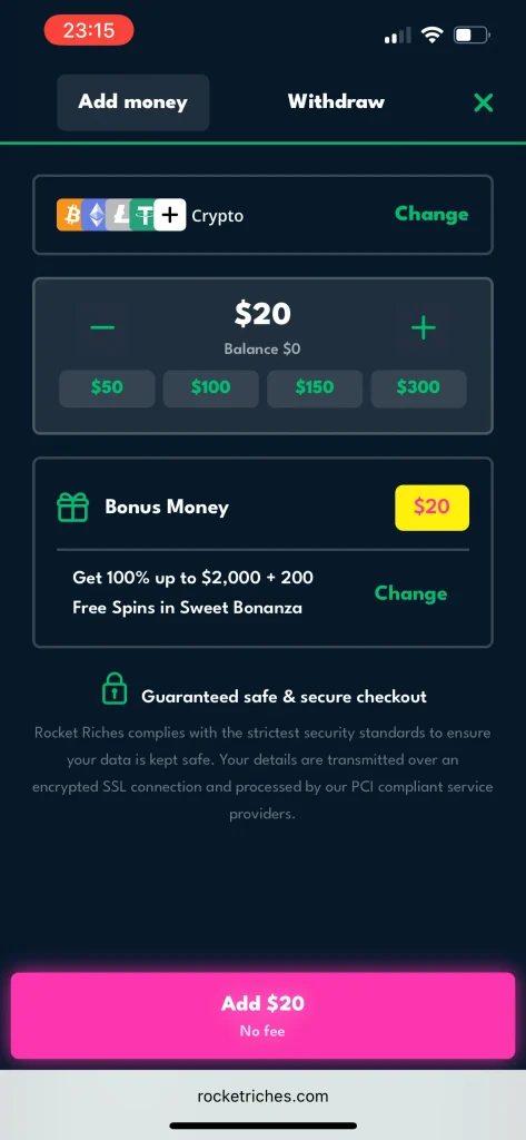 Rocket Riches Casino payment