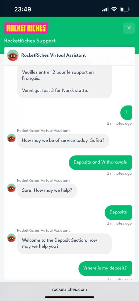 Rocket Riches Casino support