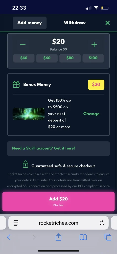 Rocket Riches Casino Payment