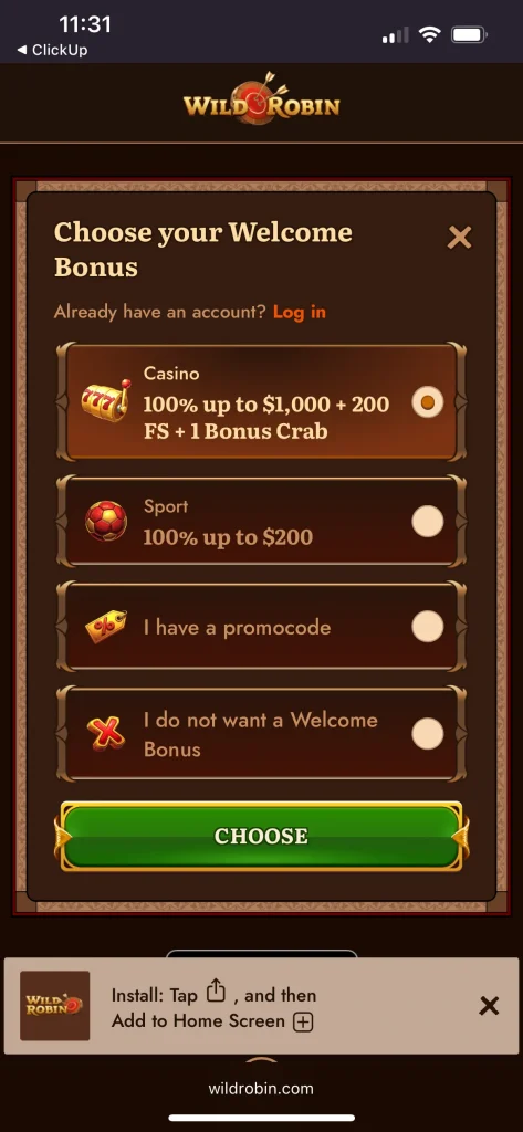 Wild Robin Casino Bonus