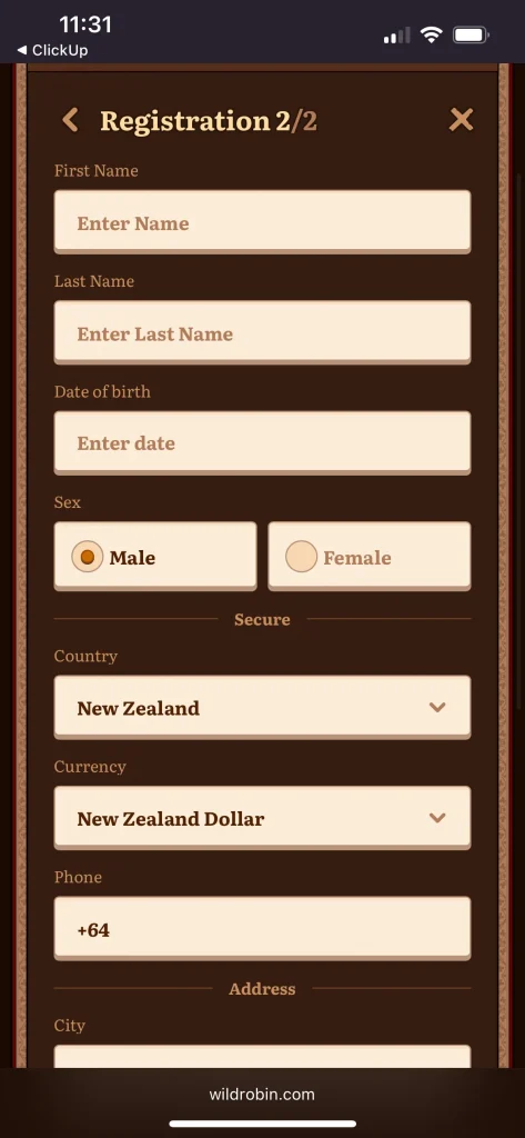 Wild Robin Casino registration