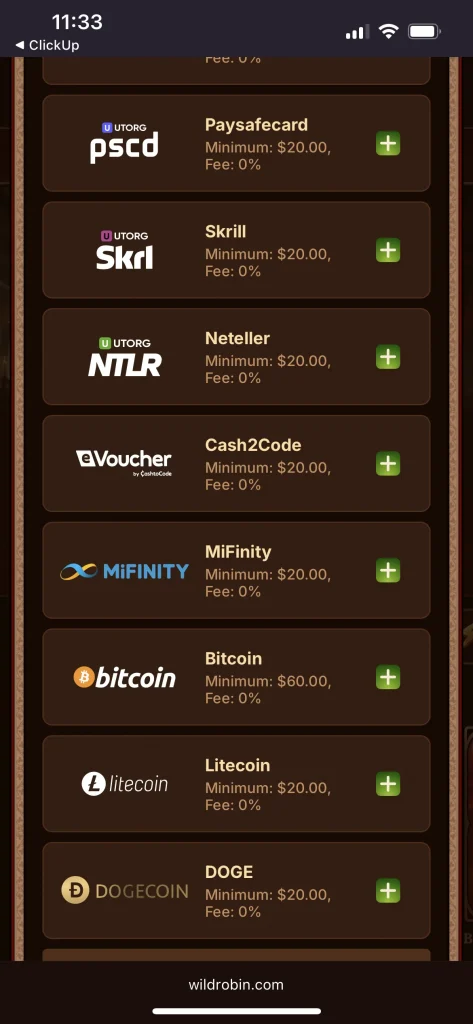 Wild Robin Casino deposit