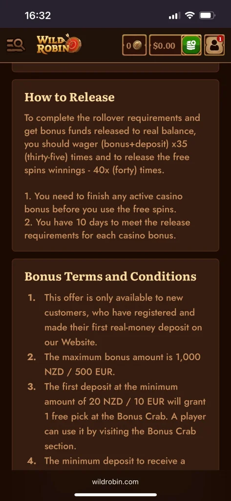 Wild Robin Casino Bonus