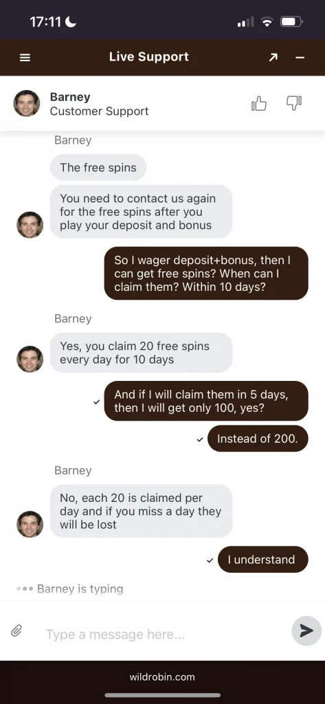 Wild Robin Casino support