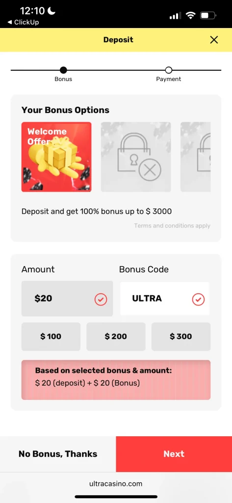 UltraCasino deposit