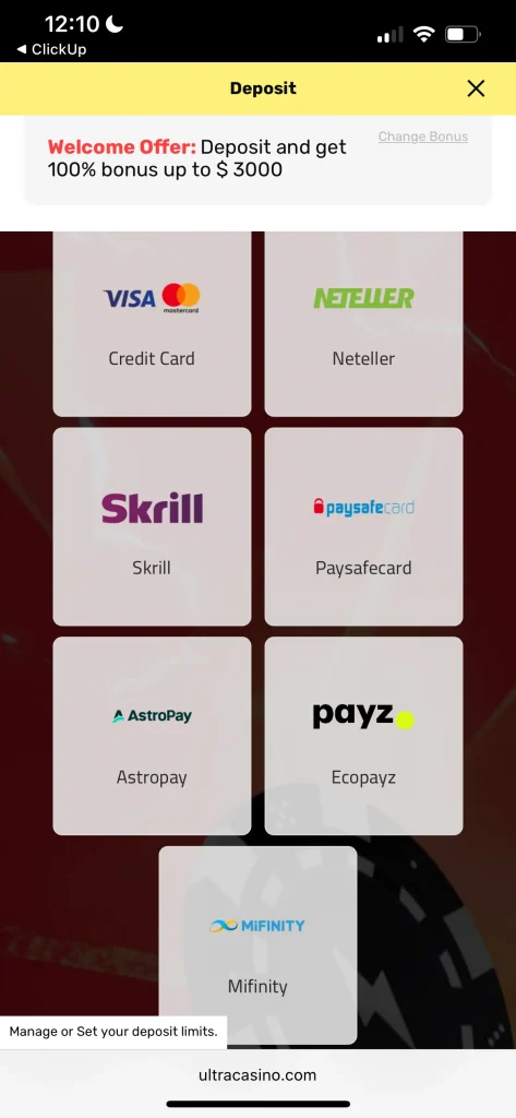 UltraCasino deposit