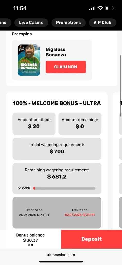UltraCasino bonus