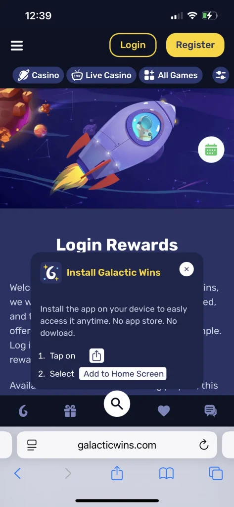 galactic wins casino login