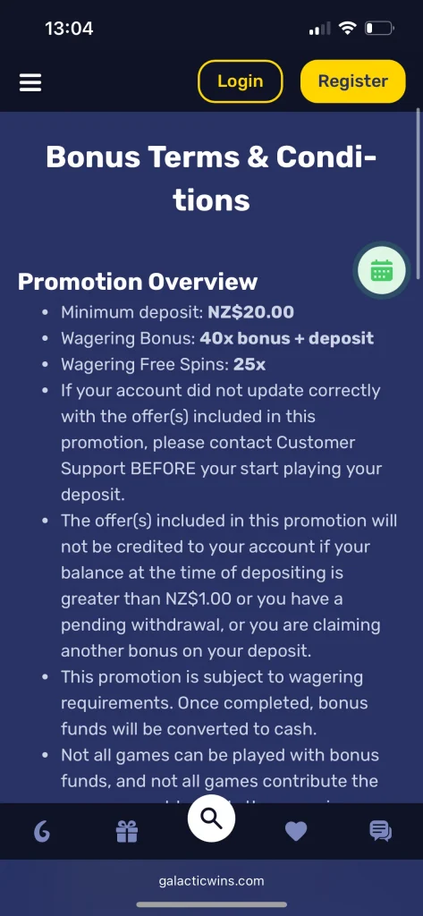 galactic wins casino bonus