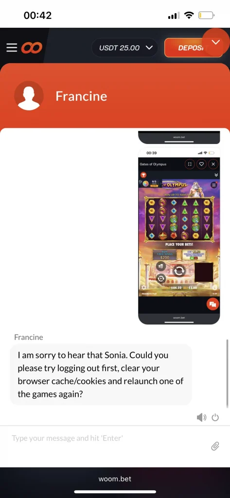 Woom Bet Casino support