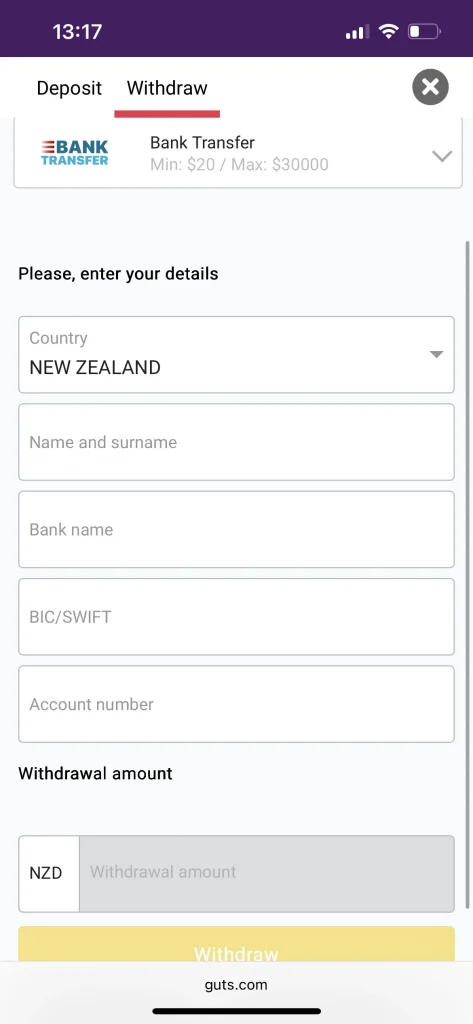 guts casino withdraw