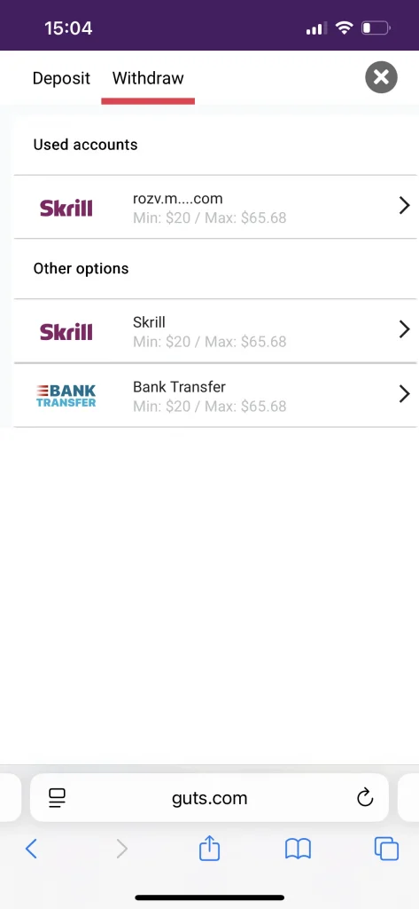 guts casino withdraw