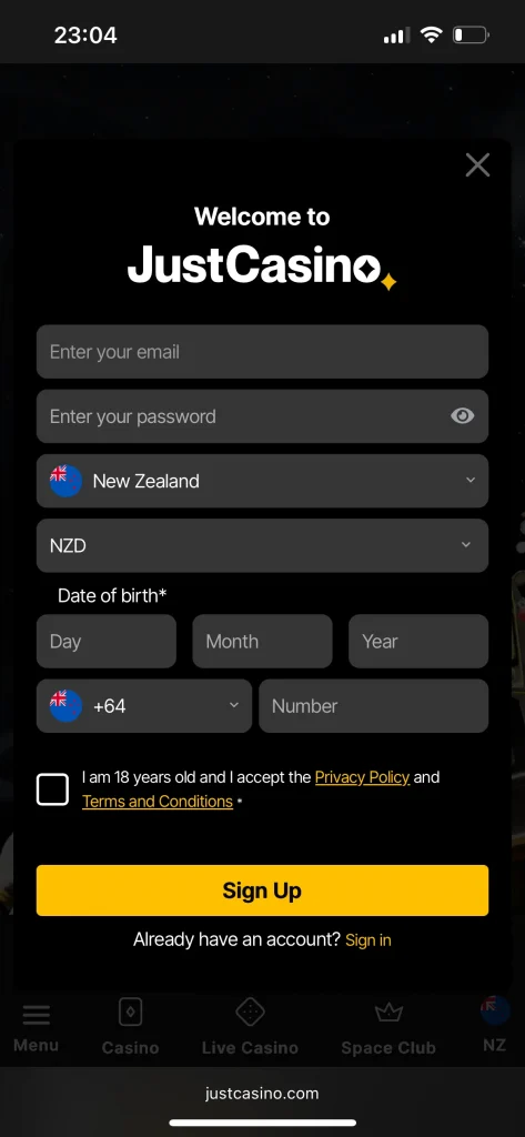 Just Casino Registration