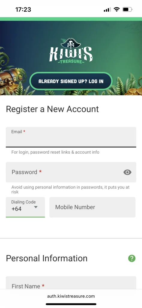 Kiwi's Treasure Casino Login