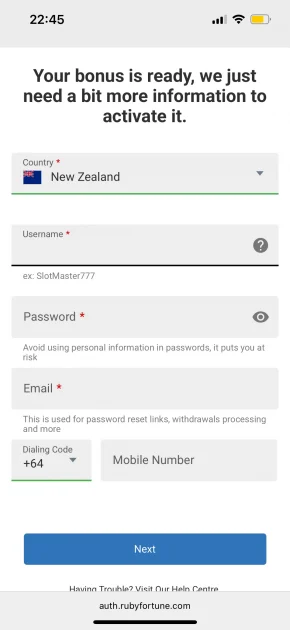 ruby fortune casino registration
