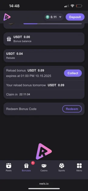 Reels.io casino deposit