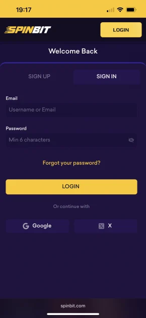 SpinBit Casino Sign in