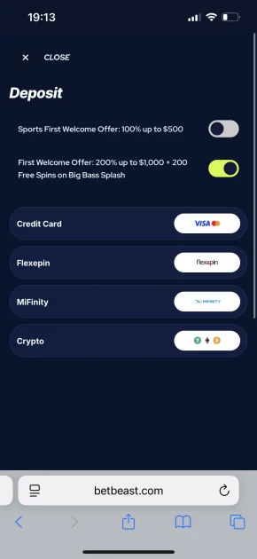 BetBeast Casino deposit