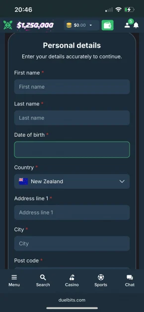 Duelbits Casino registration