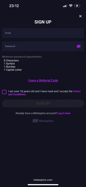 MetaSpins Casino sing up